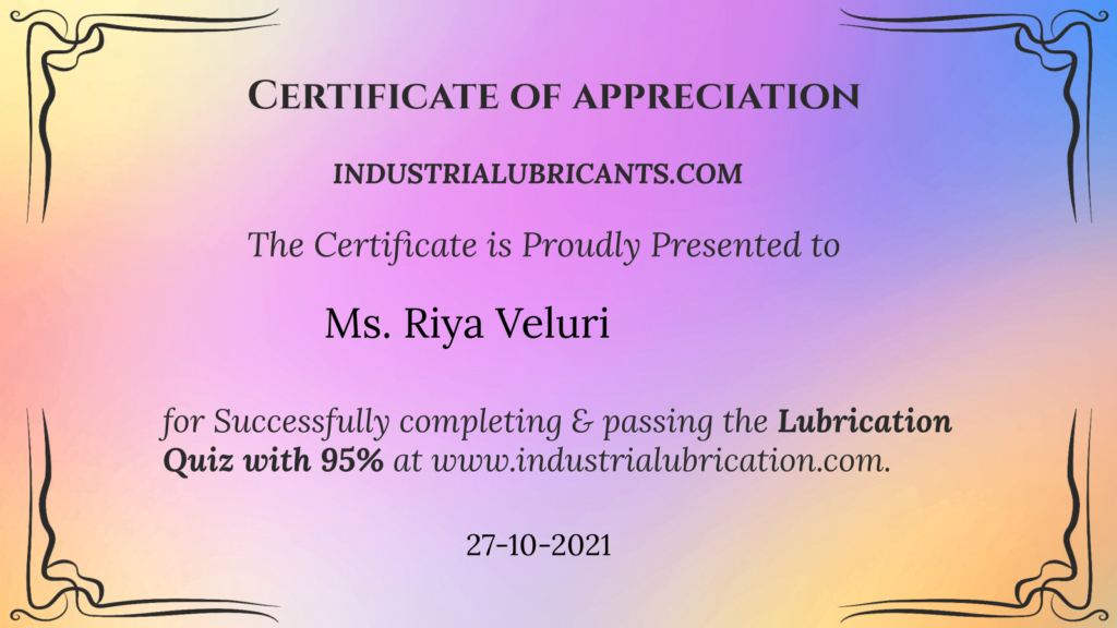 Certificate of Lubrication Quiz
